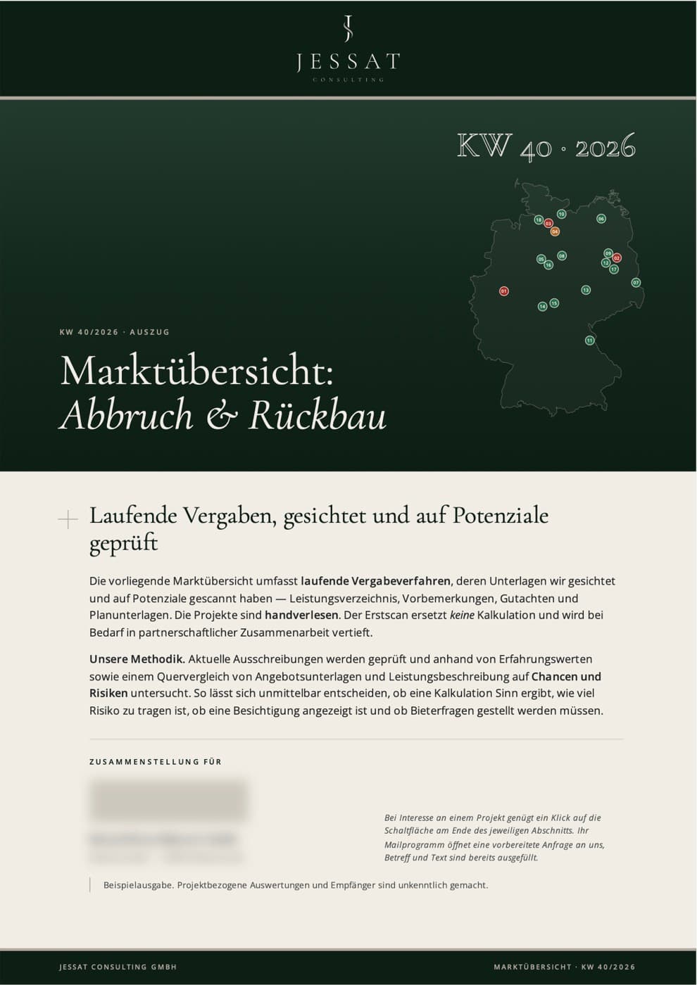 Marktübersicht, Titelseite mit Deutschlandkarte und Methodik